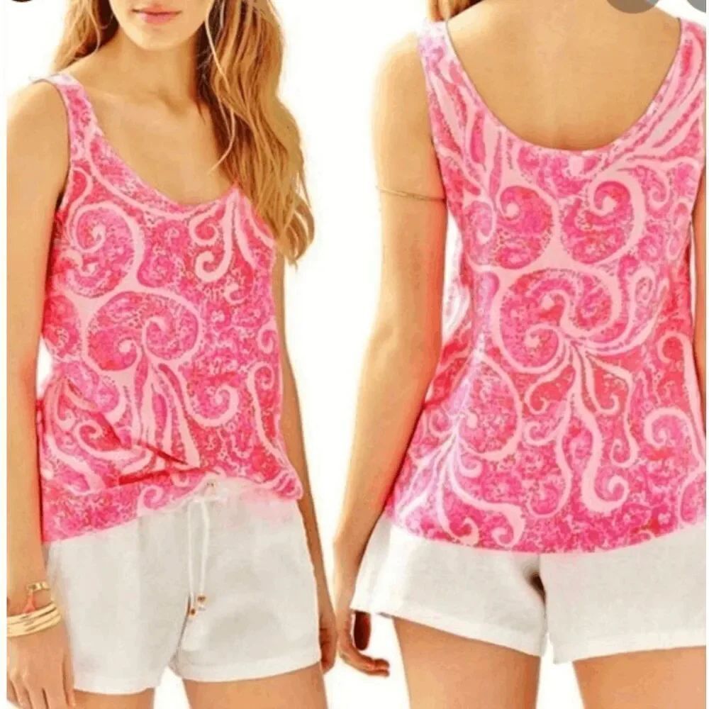 Lilly Pulitzer Cosmos Silk Sleeveless Top in Pink Pout M